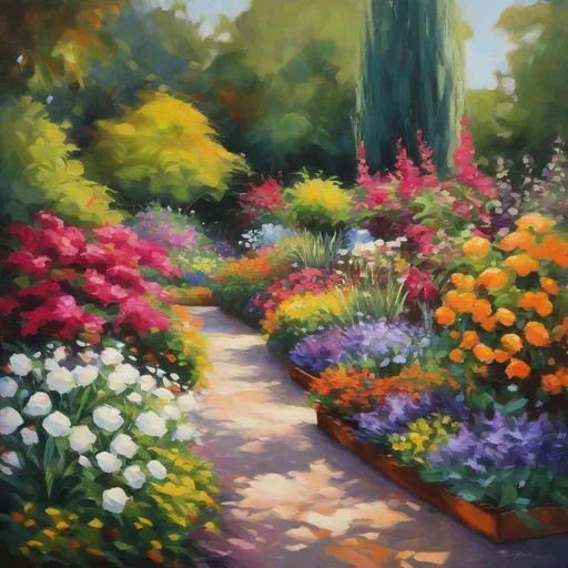 Prompt: a beautiful painting of a garden that is in full bloom, extra color and pop and vividness