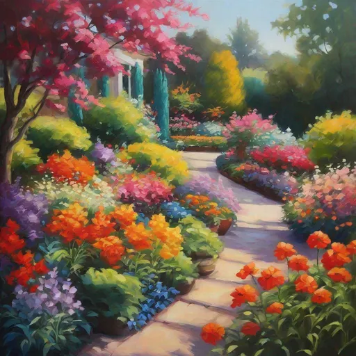 Prompt: a beautiful painting of a garden that is in full bloom, extra color and pop and vividness