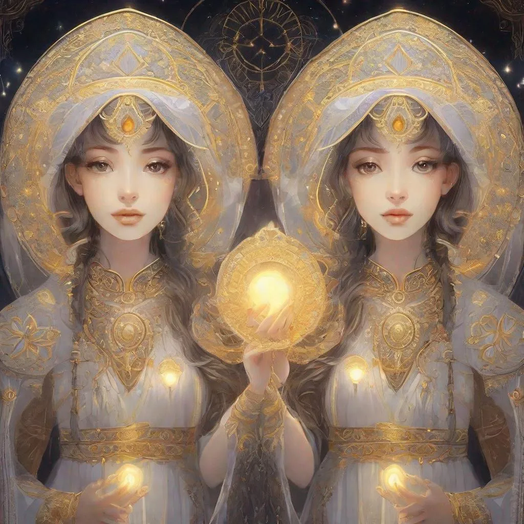 Prompt: magical twins with glowing eyes