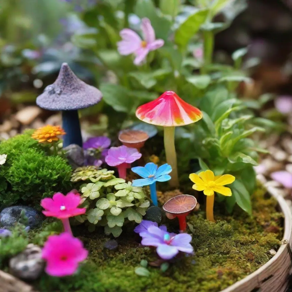 Prompt: fairy garden old photograph explodeng with color and vividness