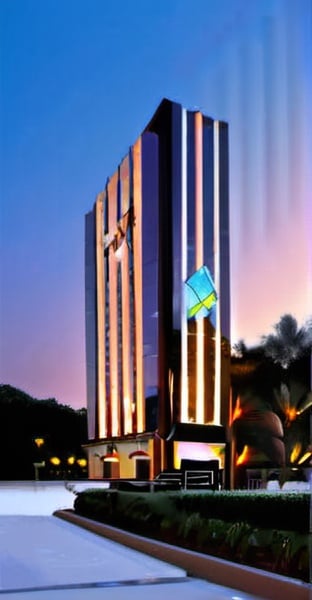 Prompt:  hotel  BUILDING LED DISPLAYS art deco  architect modern MODERN HOTEL FACADE