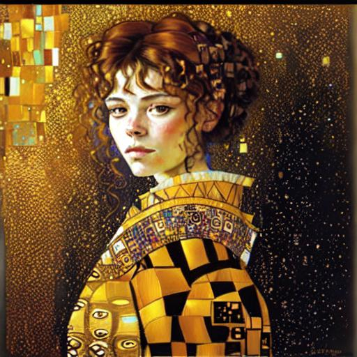 Prompt: style of gustav klimt high resolution, highly detailed oil drawing with background of dark  sky and bright stars
