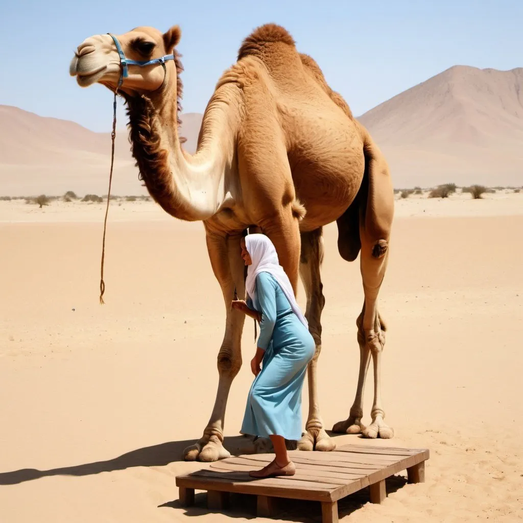 Prompt: A camel women centuar, stomping its feet, a wooden sign that reads "camel stomping", surreal