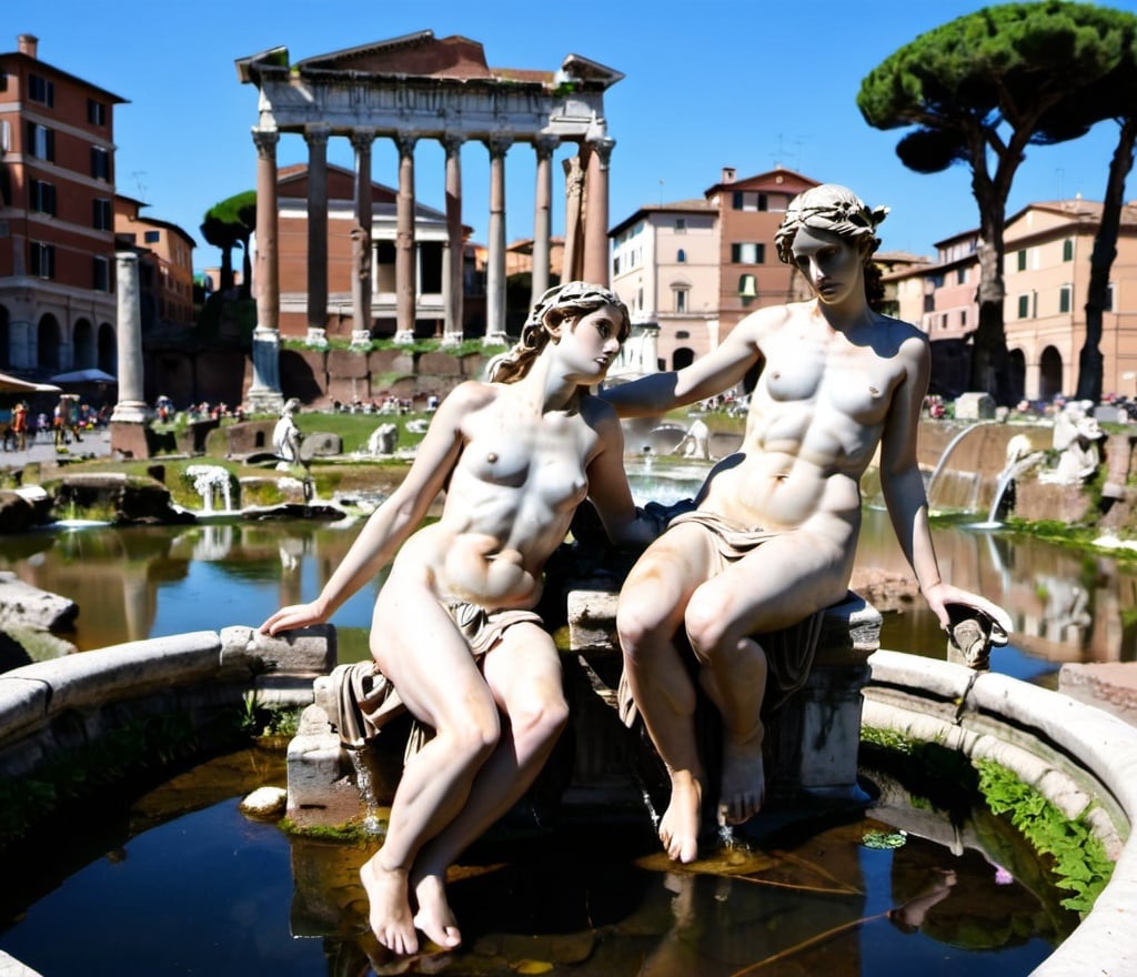 Prompt: naiads at the fountain in the roman forum