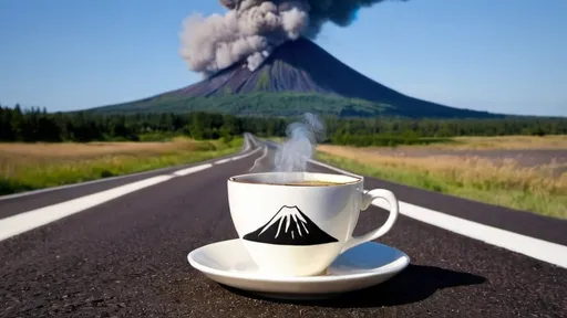 Prompt: volcano in a teacup on the highway 