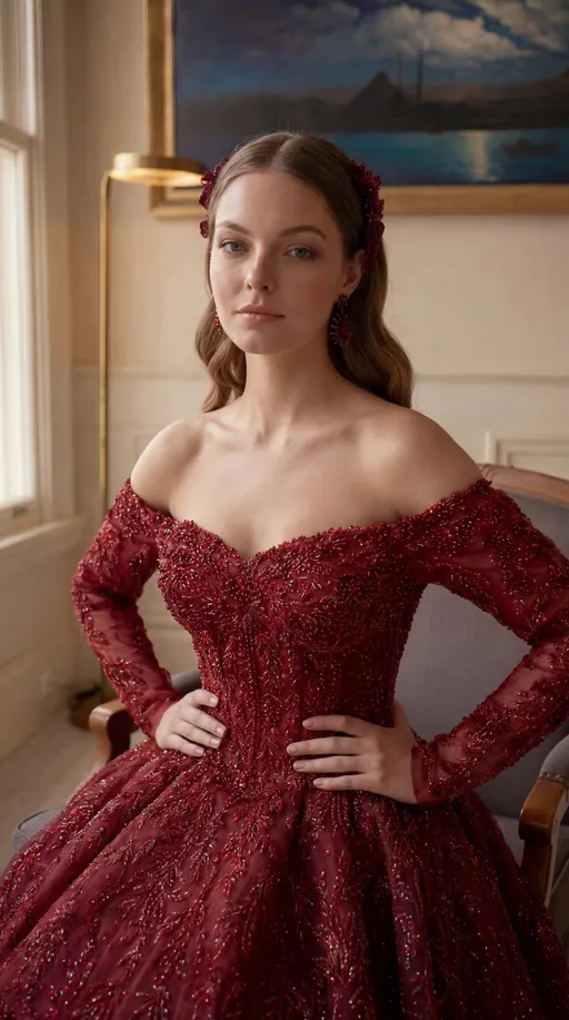 Prompt: 1️⃣ POZ – OTURARAK (KENDİNDEN EMİN / COOL)

Referans kız = %100 kilitli.
Yüz, saç, makyaj, takı, elbise ASLA değişmiyor.

Oturma şekli:
	•	model sandalyeye oturmuş
	•	sırt dik ama rahat
	•	omuzlar geride (özgüvenli duruş)
	•	bel hafif öne doğru (korseyi güzel gösterir)
	•	iki el belde veya belin hemen üzerinde
	•	dirsekler hafif dışa açık
	•	bacaklar kadraj dışında (önemsiz, crop var)

Vibe:

cool, güçlü, “ben buradayım”
asla kasılma yok

⸻

😌 YÜZ İFADESİ
	•	sakin
	•	kendinden emin
	•	çok hafif, doğal bir gülümseme
	•	dudaklar kapalı ya da çok az aralık
	•	gözler direkt kamerada

Abartı YOK. Model gülmüyor, hissettiriyor.

⸻

2️⃣ 📸 BEL-ÜSTÜ EDITORIAL CROP NE DEMEK?

Bu şu anlama geliyor 👇
	•	kamera bel hizasından yukarıyı kadraja alır
	•	korsenin mimarisi, göğüs hattı, omuzlar, yüz odakta
	•	etek altı ve zemin görünmez
	•	tam dergi kapağı / lookbook / reels kapak karesi

Kadraj:
	•	alt sınır: belin biraz altı
	•	üst sınır: başın az üstü
	•	omuzlar ve kollar net görünür

Bu crop:
	•	elbiseyi “pahalı” gösterir
	•	yüz + korseyi star yapar
	•	katalog ve reels cover için efsane çalışır

⸻

🎥 KAMERA AYARLARI
	•	eye-level
	•	85mm fashion lens look
	•	shallow depth of field
	•	arka plan yumuşak blur
	•	doğal pencere ışığı
	•	ultra gerçekçi cilt dokusu (gözenekler görünür)

⸻

🚫 SERT YASAKLAR

NO yüz değişimi
NO saç değişimi
NO takı değişimi
NO elbise deformasyonu
NO yapay gülüş
NO manken gibi poz
