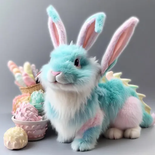 Prompt: pastel colored dragon bunny