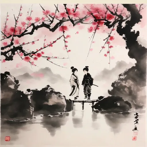 Prompt: Girl and boy in Sakura 