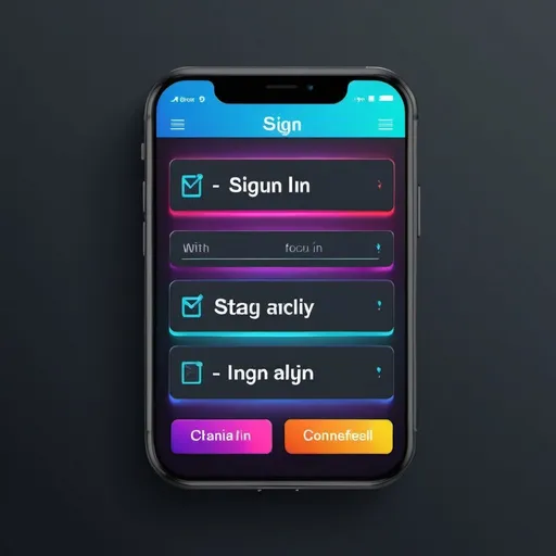 Prompt: (accurately spelled text "Sign in"), sleek interface, modern design, user-friendly layout, vibrant colors, crisp typography, minimalistic elements, appealing contrast, high quality, ultra-detailed features, well-structured components, customizable options, intuitive navigation, clear input fields, inviting ambiance, suitable for digital branding, focus on functionality, suitable for applications or websites.