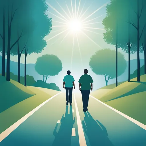 Prompt: Create a professional book cover for a guide on obtaining Social Security Disability on the first try. The background should be a soft, calming color palette with blues and greens. In the center, show a clear, symbolic road or pathway leading toward a bright light in the distance, representing success and clarity. Include a silhouette of a person walking confidently down the path, symbolizing empowerment and determination. Add a subtle reference to Social Security, such as a government building or a legal document, without overpowering the central image. The title of the book should be bold and clear at the top: 'Winning the Battle: My Journey to Social Security Disability on the First Try.' The overall tone should be hopeful and professional, offering guidance and encouragement.