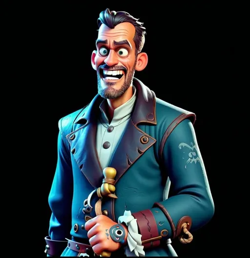 Prompt: Disney pixar character, 3d render style, old pirate evil laugh, cinematic colors