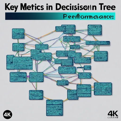 Prompt: (central content "Key Metrics in Decision Tree Performance"), intricate data nodes, visual representation of decision tree constructs, (vibrant, contrasting colors) for clarity, engaging layout, modern tech-inspired design, dynamic elements to showcase performance evaluation, high detail, (ultra-detailed, 4K), professional and polished, conveying analytics and precision, innovative ambiance in visual interpretation.