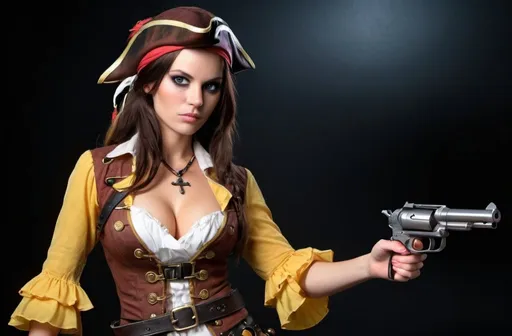 Prompt: nice eyes female pirate gun