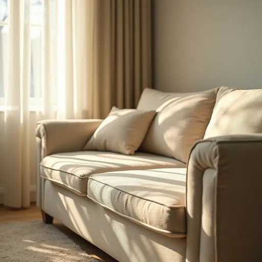 Prompt: Cinematic scene of a sunlit minimalist living room with a beige two-seater sofa as the centerpiece. The camera slowly slides from left to right, capturing the soft textures of the fabric and the natural shadows from the window light. Gentle lens flare appears as sunlight hits the side of the sofa. Subtle depth of field keeps the background slightly blurred, emphasizing the sofa. A light breeze moves the curtains slightly. Scene ends with a soft zoom-in on the sofa’s armrest and stitching detail, followed by a fade-out.