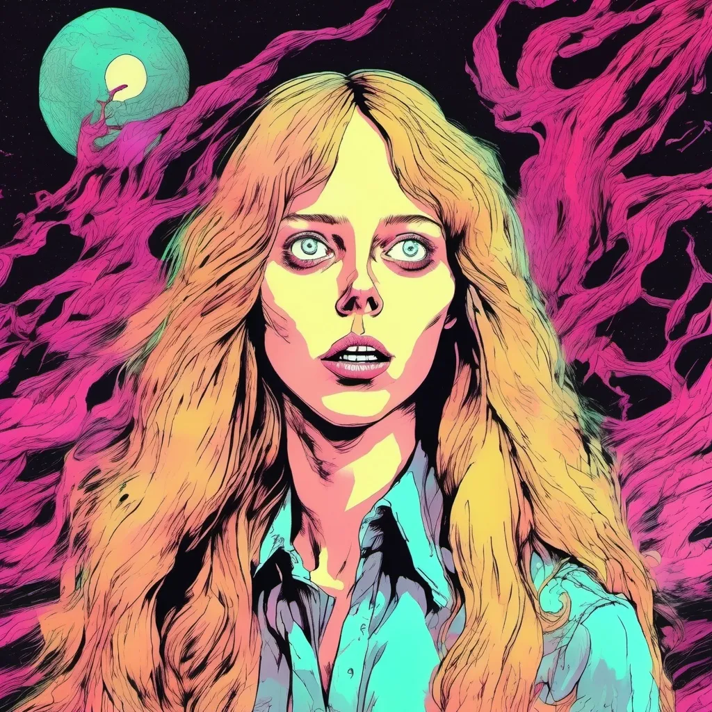 Prompt: Cinematic Dario Argento inspired Lovecraftian still, Sissy Spacek as pretty but awkward blonde 21 year old high school student psychic from the 1970's waves of psychic energy coming from her eyes, 64 megapixels, perfect composition, photorealistic and hyperdetailed