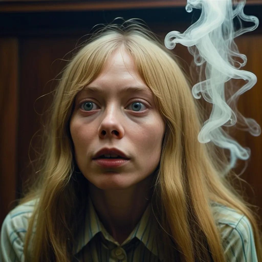 Prompt: Cinematic Dario Argento inspired Lovecraftian still, Sissy Spacek as pretty but awkward blonde 18 year old high school student psychic from the 1970's waves of psychic energy coming from her eyes, 64 megapixels, perfect composition,  photorealistic and hyperdetailed 