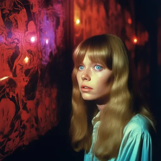 Prompt: Cinematic Dario Argento inspired Lovecraftian still, Sissy Spacek as pretty but awkward blonde 19 year old high school student psychic from the 1970's waves of psychic energy coming from her eyes, 64 megapixels, perfect composition, photorealistic and hyperdetailed