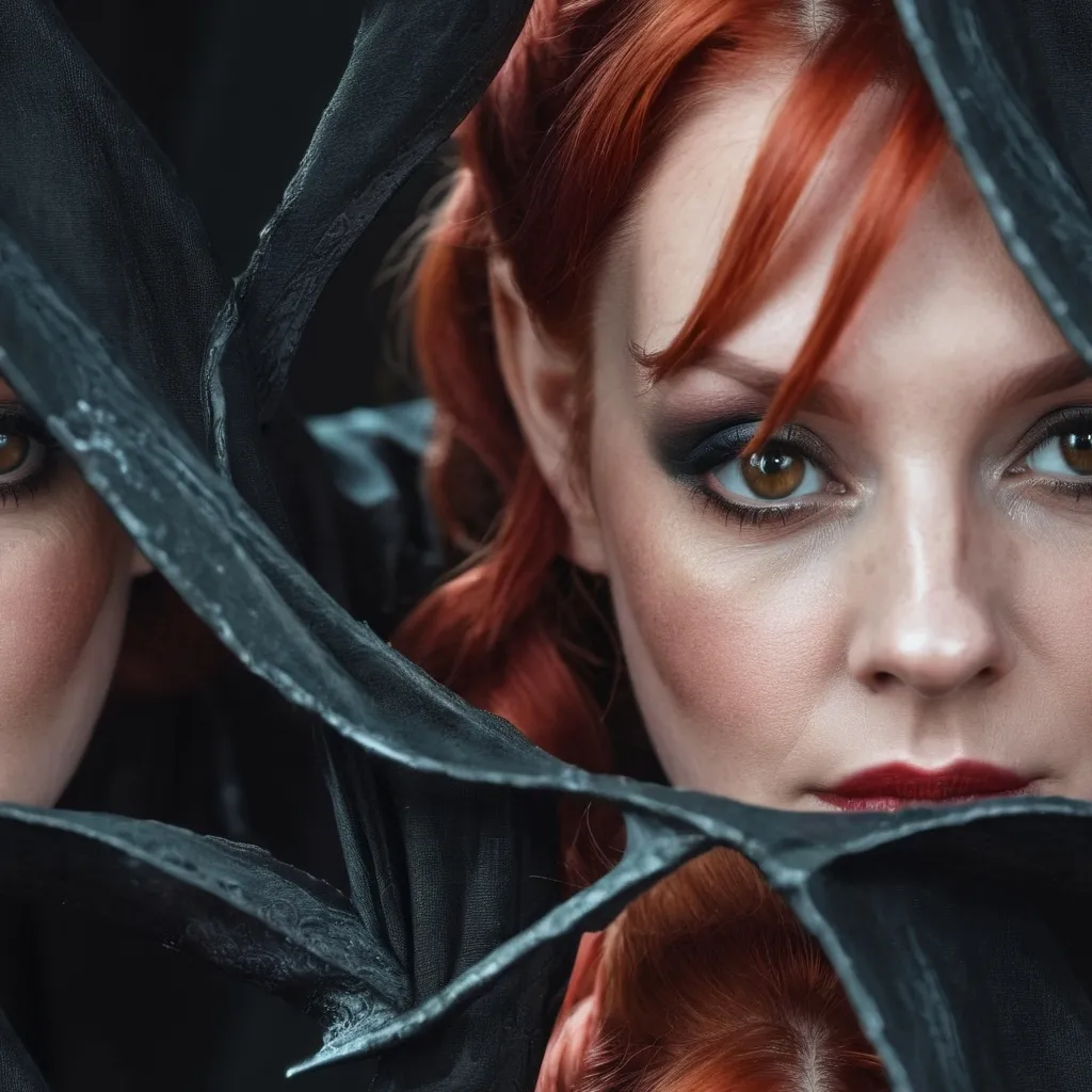 Prompt: Lovecraftian beautiful red haired Sith witch, cinematic still