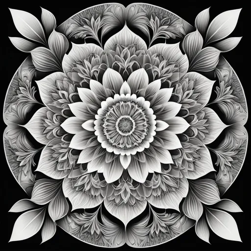 Prompt: A floral mandala with intricate petal designs radiating outward.