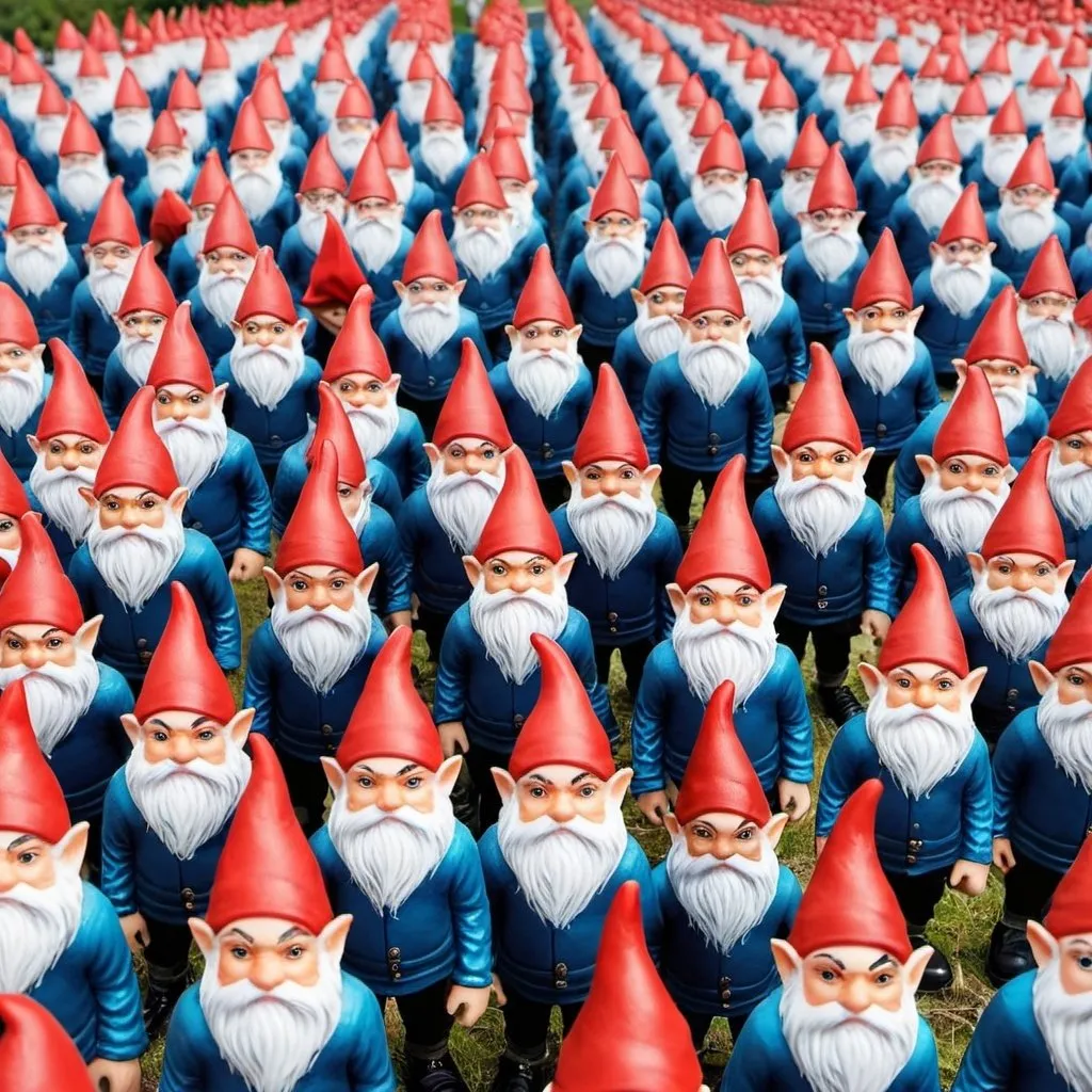 Prompt: Organized army of gnomes