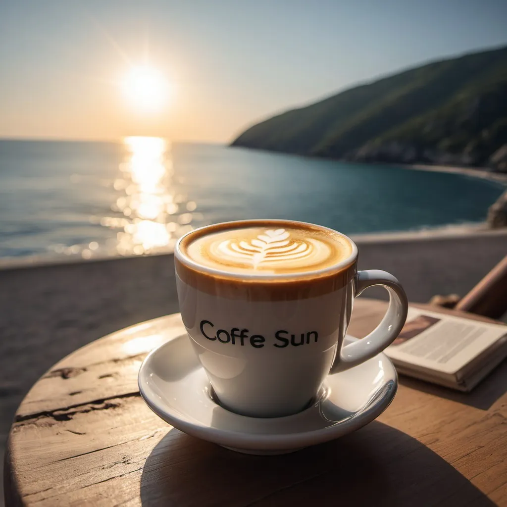 Prompt: Coffee sun sea