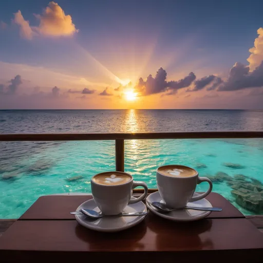 Prompt: Coffee sun sea Maldives 