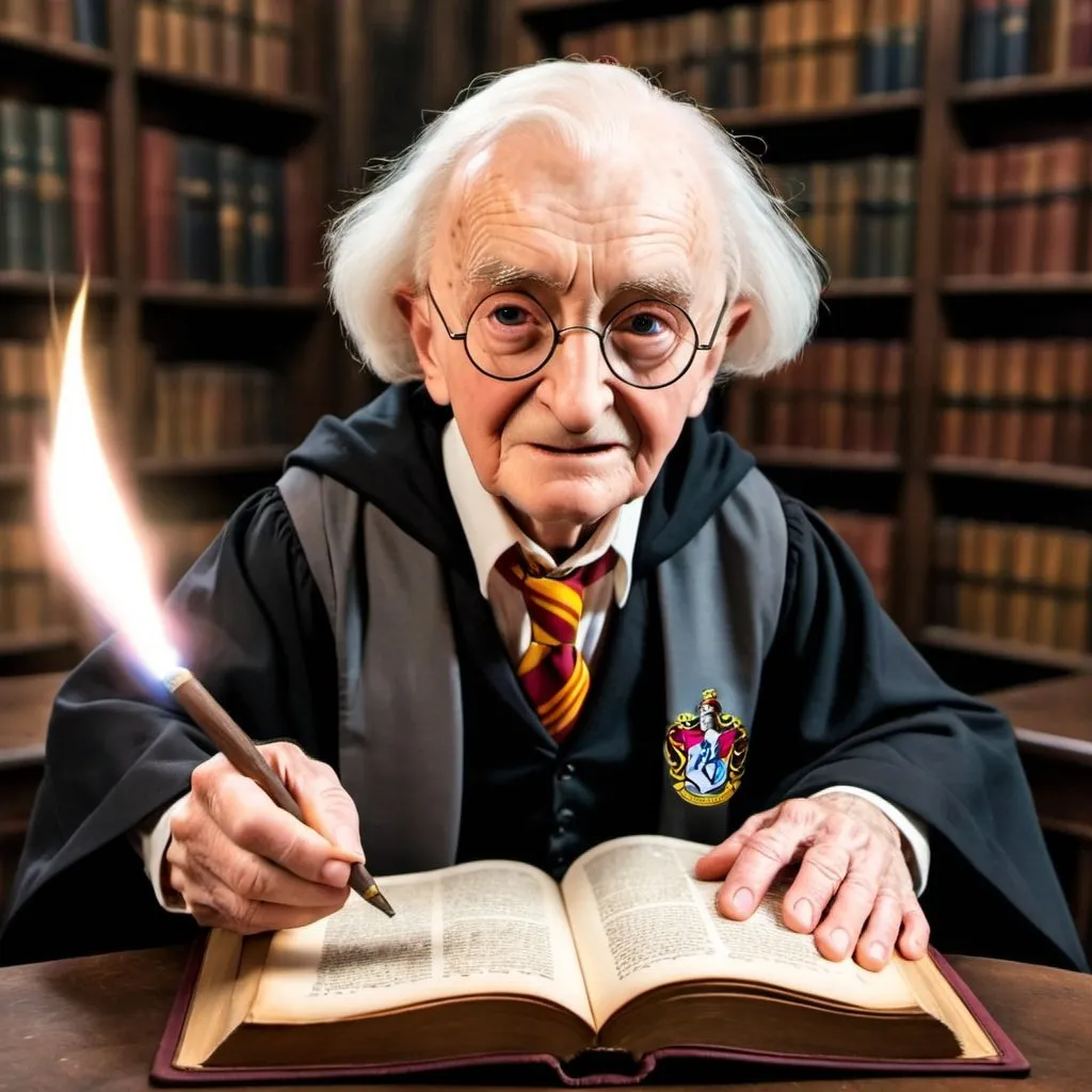 Prompt:  a cartonic 90 years old harry potter

