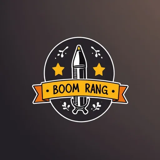 Prompt: Create a logo for me for a stationery shop with the name "Boom Rang. In the logo, stationery elements such as pens, notebooks, books, etc. will be used.