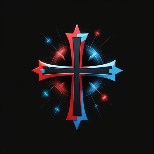 Prompt: a black background with a red and blue cross on it and a black background with a red cross on it, Epsylon Point, purism, arcane, concept art