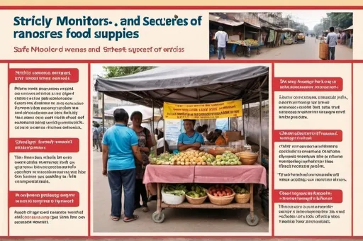 Prompt: poster about "strictly monitor and raise awareness of street vendors on choosing safe and secure food supplies"