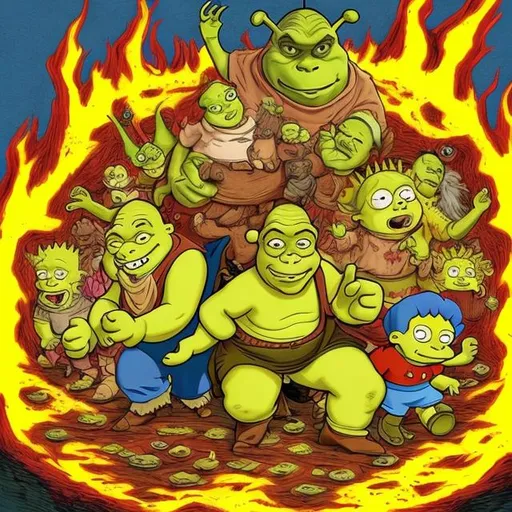 Prompt: shrek in hell
Rick and Satan
Family Devil
The SimpSon