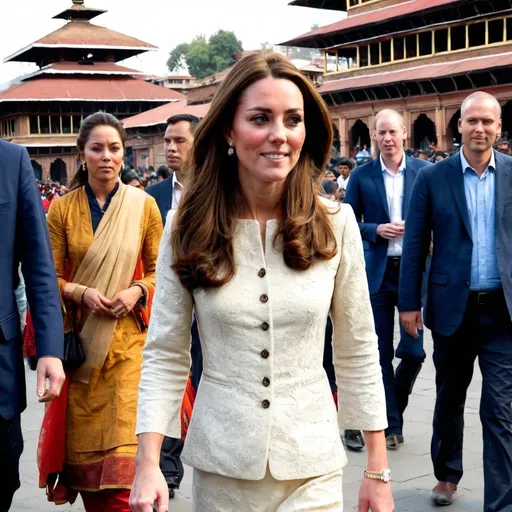 Prompt: Kate Middleton walking through Kathmandu durbar square