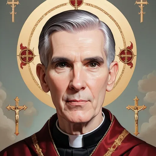 Prompt: Saint Fulton Sheen in the style of iconography