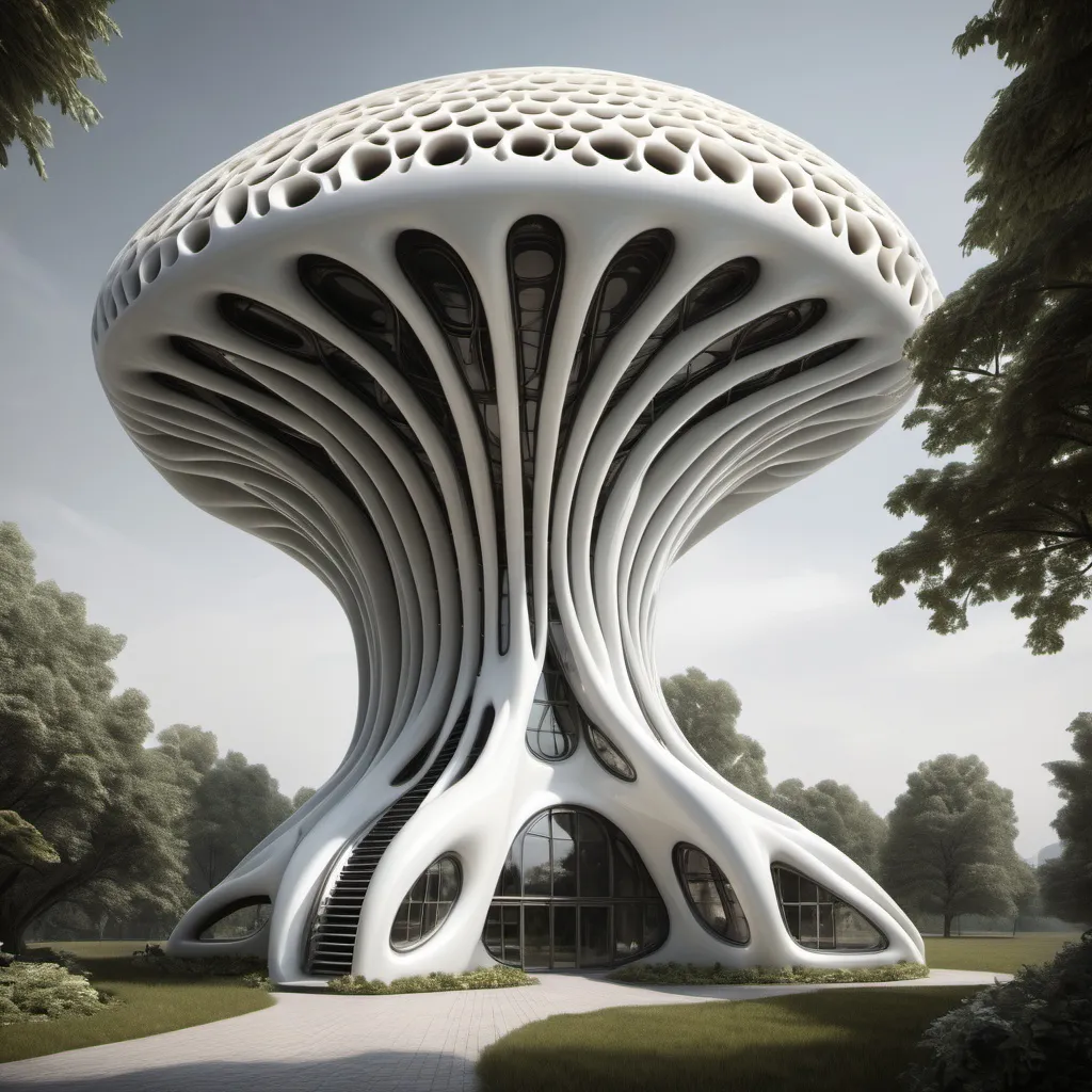 Prompt: alien architecture, porcelain, eco-friendly, biophilic