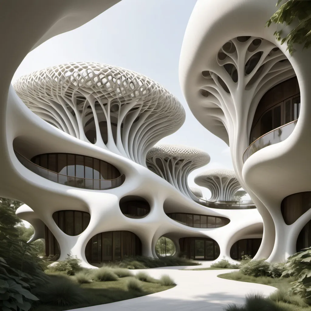 Prompt: organic architecture, porcelain, eco-friendly, alien, biophilic