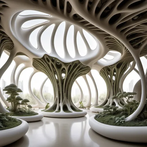 Prompt: alien architecture, organic architecture, porcelain, eco-friendly, biophilic