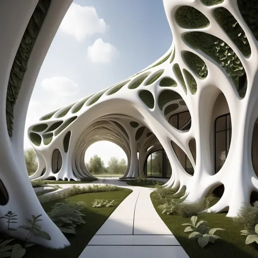 Prompt: organic architecture, porcelain, eco-friendly, alien, biophilic