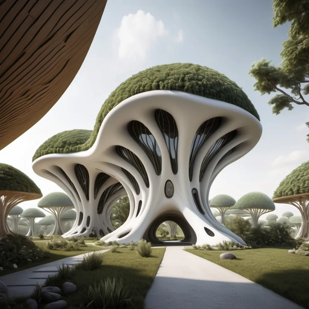 Prompt: alien architecture, organic architecture, porcelain, eco-friendly, biophilic