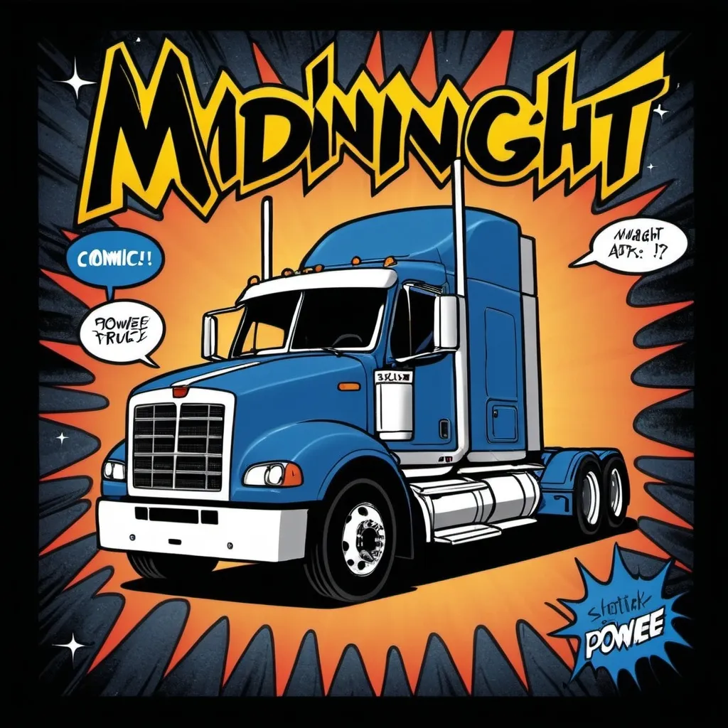 Prompt: The actual
 word midnight as a Graphiti
 semitruck logo comic book powee 
