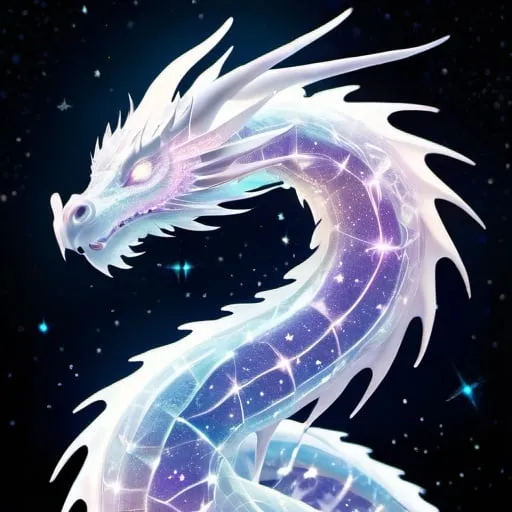 Prompt: Translucent Light Dragon formed of radiant crystals, flying behind a background of stars, and constellations, luminous light, Eastern dragon, full body, ethereal grace, prismatic hues, dynamic poses, mystical atmosphere, high res, detailed, realistic, majestic, luminous, ethereal, mystical, vibrant, dynamic, otherworldly, intricate, iridescent, celestial, glowing, magical, radiant, shimmering, grand