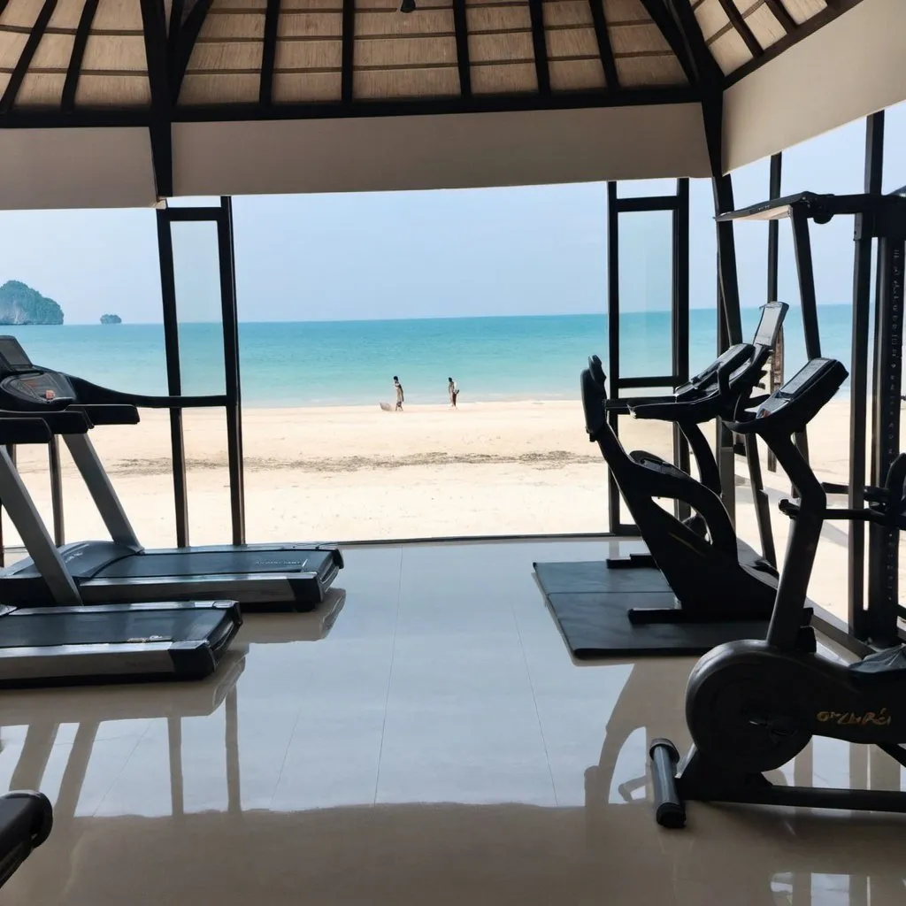 Prompt: Gym next to beach in Thailand 