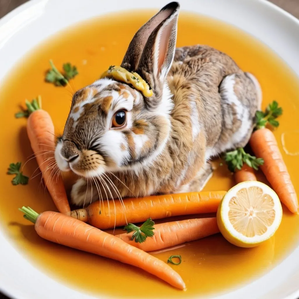 Prompt: Rabbit with carrot and lemon