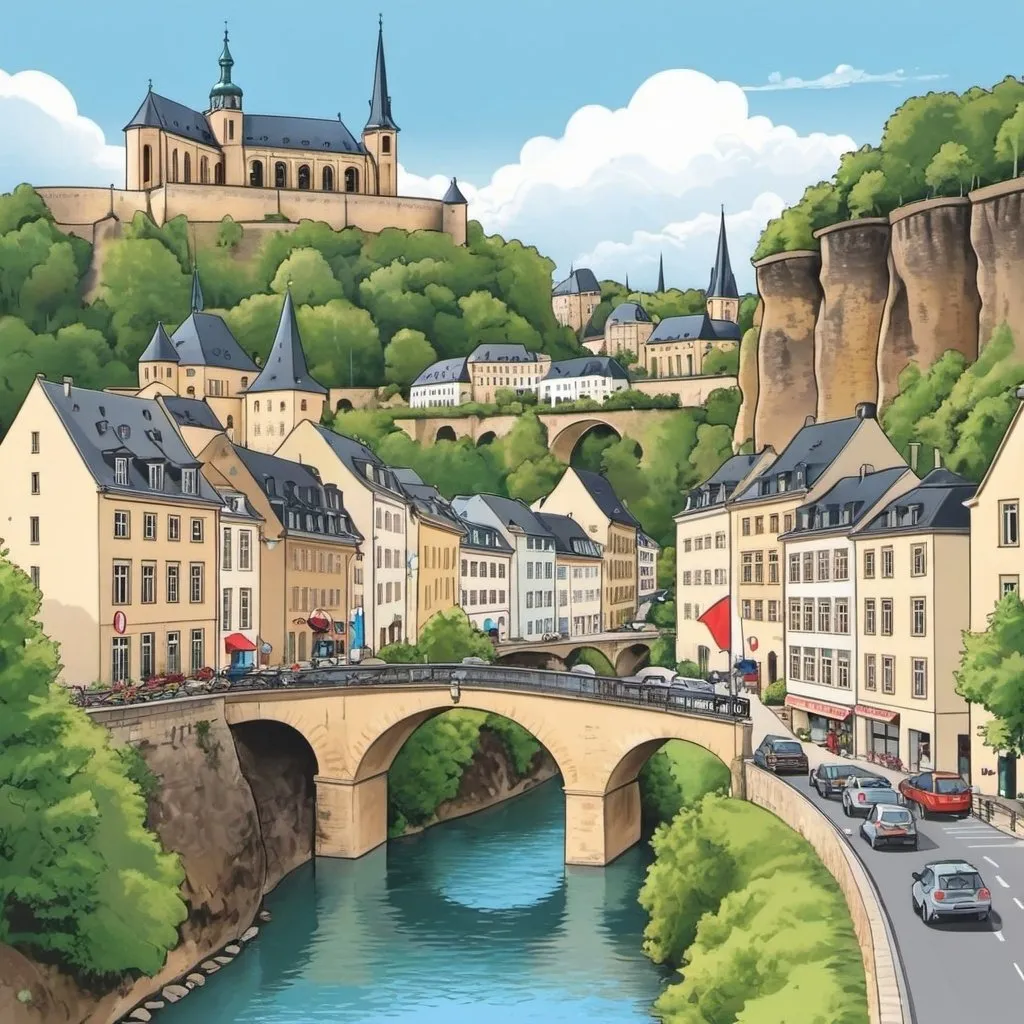 Prompt: cartoonized image depicting the beauty of Luxembourg 