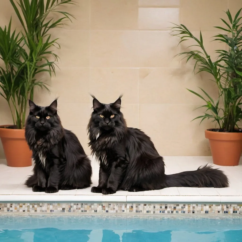 Prompt: Two black Maine coons in a Turkish spa