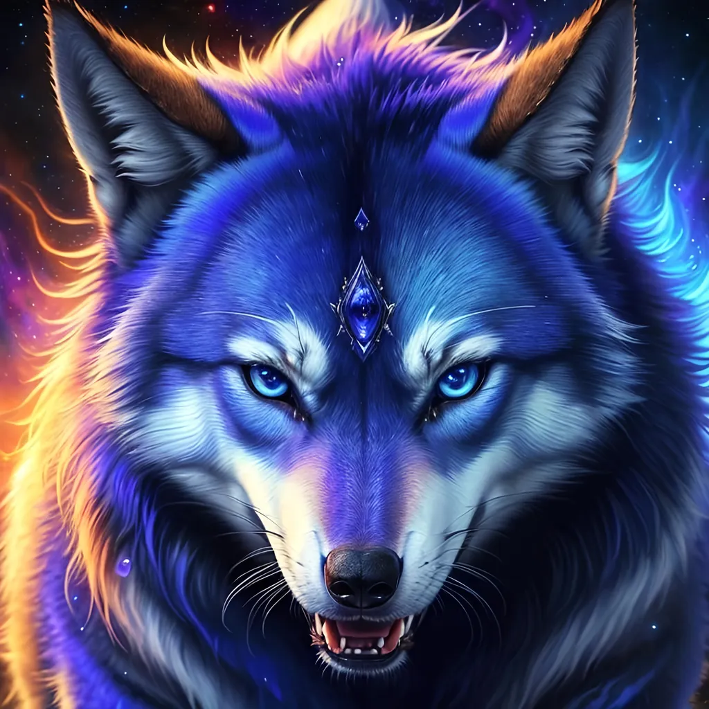 Prompt: insanely beautiful (wolf), ancient, celestial guardian, quadrupedal canine, growling, glaring at viewer, global illumination, psychedelic colors, illusion, finely detailed, stunning sapphire blue eyes, calm, detailed face, beautiful detailed eyes, beautiful defined detailed legs, beautiful detailed shading, stunning, hyper detailed face, hyper detailed eyes, masterpiece, epic anime scenery, professional oil painting, epic digital art, best quality, bulky, plump, highly detailed body, glaring at viewer, (lightning halo), tilted halo, {body crackling with lightning}, billowing wild fur, dense billowing mane, lilac magic fur highlights, majestic wolf queen, magic jewels on forehead, presenting magic jewel, lightning blue eyes, flaming eyes, ice element, (auroras) fill the sky, (ice storm), crackling lightning, (lightning halo), tilted halo, corona behind head, highly detailed pastel clouds, lightning charged atmosphere, full body focus, presenting magical jewel, beautifully detailed background, cinematic, Yuino Chiri, Anne stokes, Kentaro Miura, 64K, UHD, intricate detail, high quality, high detail, golden ratio, symmetric, masterpiece, intricate facial detail, high quality, detailed face, intricate quality, intricate eye detail, highly detailed, high resolution scan, intricate detailed, highly detailed face, very detailed, high resolution, medium close up, close up