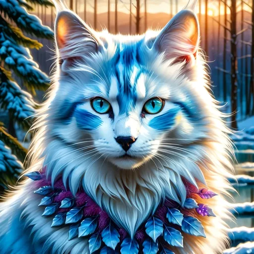 Prompt: portrait of a stunning beautiful cat with {lilac and mulberry fur} and {crisp ice blue eyes}, purple tortie cat, feral, quadruped, young tom cat, Warrior cats by Erin Hunter, gorgeous anime portrait, intense cartoon, beautiful 8k eyes, {pelt shines like the sun}, kitsune, nine-tailed fox, ice element, fine oil painting, Van gogh style, stunning, gorgeous, gazing at viewer, beaming eyes, lake shore sunrise, 64k, hyper detailed, expressive, clever, beautiful, thick silky mane, golden ratio, symmetric, accurate anatomy, precise, perfect proportions, vibrant, standing majestically on a tree, hyper detailed, complementary colors, UHD, HDR, top quality artwork, beautiful detailed background, unreal 5, artstaion, deviantart, instagram, professional, masterpiece