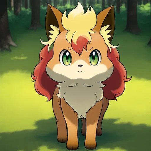 Prompt: Portrait of a beautiful (Vulpix), with bright golden fur and glowing green eyes, feral, in a sunny forest, head turned toward viewer, highly detailed eyes, timid, shy, bashful, rosy cheeks, 4k, UHD, masterpiece