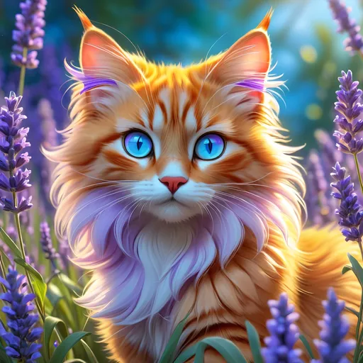 Prompt: warrior cat with {lavender fur} and {crystal blue eyes}, young she-cat, Erin Hunter, gorgeous anime portrait, beautiful cartoon, 2d cartoon, beautiful 8k eyes, elegant {colorful lavender fur}, fine oil painting, modest, gazing at viewer, worm's eye view, frosted flowers, zoomed out view of character, wears a bracelet, 64k, hyper detailed, expressive, timid, graceful, beautiful, expansive silky mane, golden ratio, precise, perfect proportions, vibrant, tanning by a sun-bathed river, hyper detailed, complementary colors, UHD, HDR, top quality artwork, beautiful detailed background, unreal 5, artstaion, deviantart, instagram, professional, masterpiece