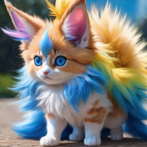 Prompt: (blue Sylveon), realistic, photograph, fantasy, (hyper real), furry, (hyper detailed), extremely beautiful, (on back), playful, UHD, studio lighting, best quality, professional, epic oil painting, ray tracing, 8k eyes, 8k, highly detailed, highly detailed fur, hyper realistic thick fur, canine quadruped, (high quality fur), fluffy, fuzzy, full body shot, hyper detailed eyes, perfect composition, hyper realistic depth, ray tracing, vector art, masterpiece, trending, instagram, artstation, deviantart, best art, best photograph, unreal engine, high octane, cute, adorable smile, lying on back, flipped on back, lazy, peaceful, (highly detailed background), vivid, vibrant, intricate facial detail, incredibly sharp detailed eyes, incredibly realistic scarlet fur, concept art, anne stokes, yuino chiri, character reveal, extremely detailed fur, sapphire sky, complementary colors, golden ratio, rich shading, vivid colors, high saturation colors, nintendo, pokemon, silver light beams