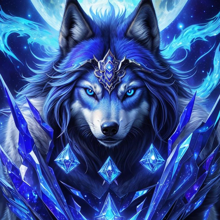 Prompt: insanely beautiful (wolf), ancient, celestial guardian, quadrupedal canine, growling, glaring at viewer, global illumination, psychedelic colors, illusion, finely detailed, stunning sapphire blue eyes, calm, detailed face, beautiful detailed eyes, beautiful defined detailed legs, beautiful detailed shading, stunning, hyper detailed face, hyper detailed eyes, masterpiece, epic anime scenery, professional oil painting, epic digital art, best quality, bulky, plump, highly detailed body, glaring at viewer, (lightning halo), tilted halo, {body crackling with lightning}, billowing wild fur, dense billowing mane, lilac magic fur highlights, majestic wolf queen, magic jewels on forehead, presenting magic jewel, lightning blue eyes, flaming eyes, ice element, (auroras) fill the sky, (ice storm), crackling lightning, (lightning halo), tilted halo, corona behind head, highly detailed pastel clouds, lightning charged atmosphere, full body focus, presenting magical jewel, beautifully detailed background, cinematic, Yuino Chiri, Anne stokes, Kentaro Miura, 64K, UHD, intricate detail, high quality, high detail, golden ratio, symmetric, masterpiece, intricate facial detail, high quality, detailed face, intricate quality, intricate eye detail, highly detailed, high resolution scan, intricate detailed, highly detailed face, very detailed, high resolution, medium close up, close up